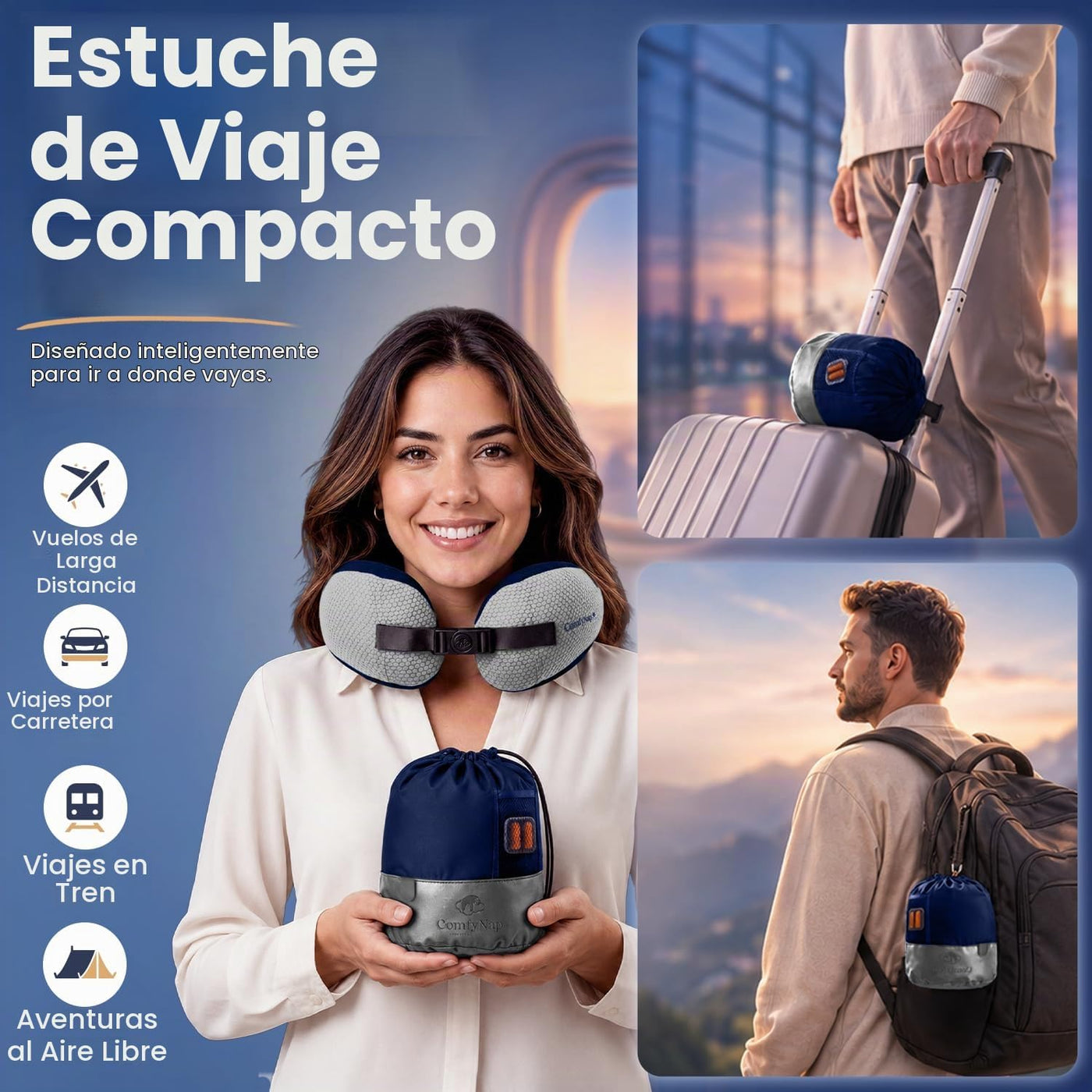 ComfyNap® Almohada de cuello de viaje versátil para avión [patentad...