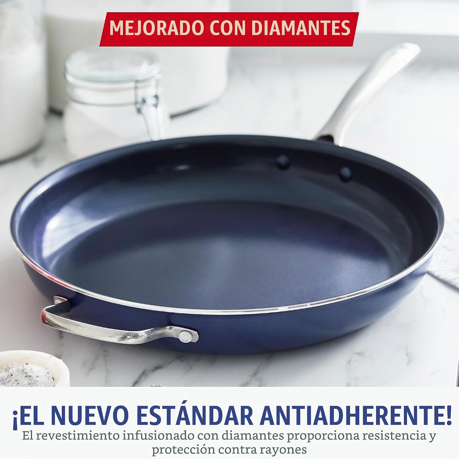 Blue Diamond - Sartén antiadherente de 14 pulgadas, sartén familiar...