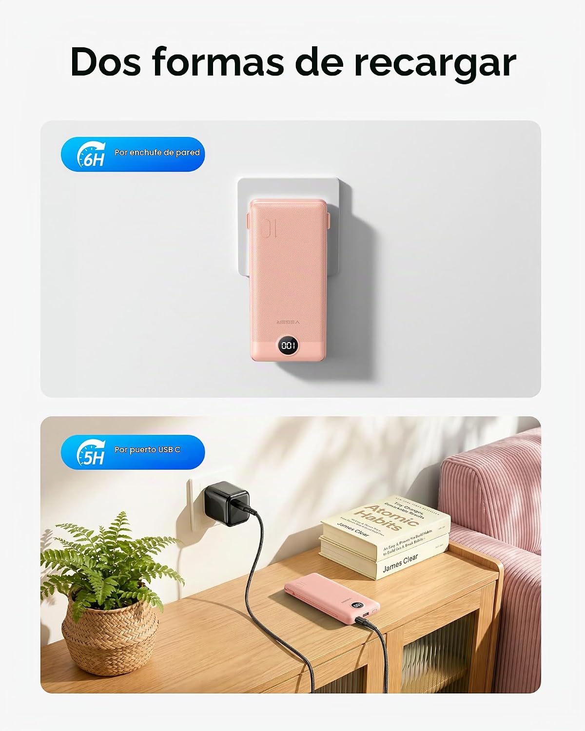 VEGER Cargador portátil para iPhone, Power Bank con cables integrad...
