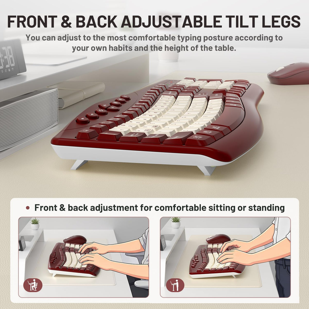 Teclado inalámbrico y ratón Combo silencioso ergonómico diseño curv...