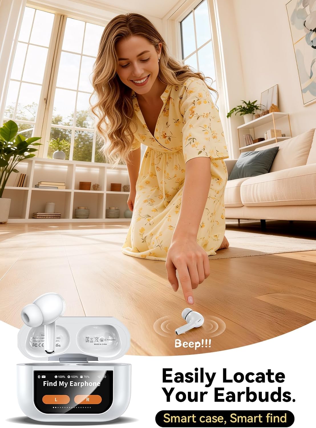 Auriculares inalámbricos, auriculares inteligentes con pantalla tác...