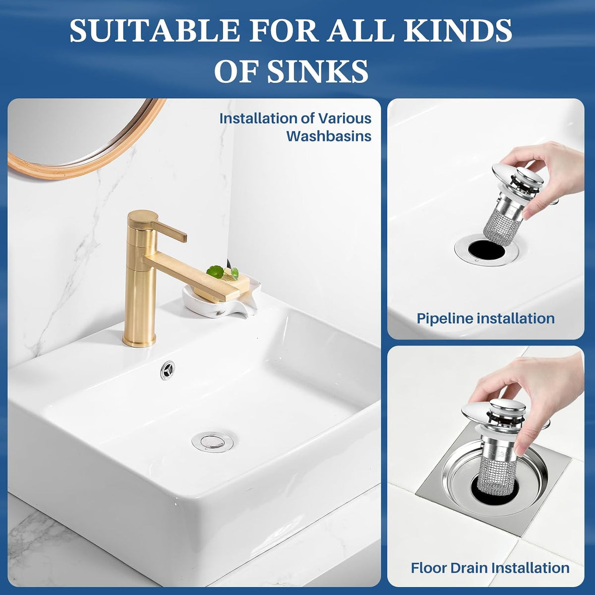 STILLM Colador de drenaje para fregadero de baño, tapón desplegable...