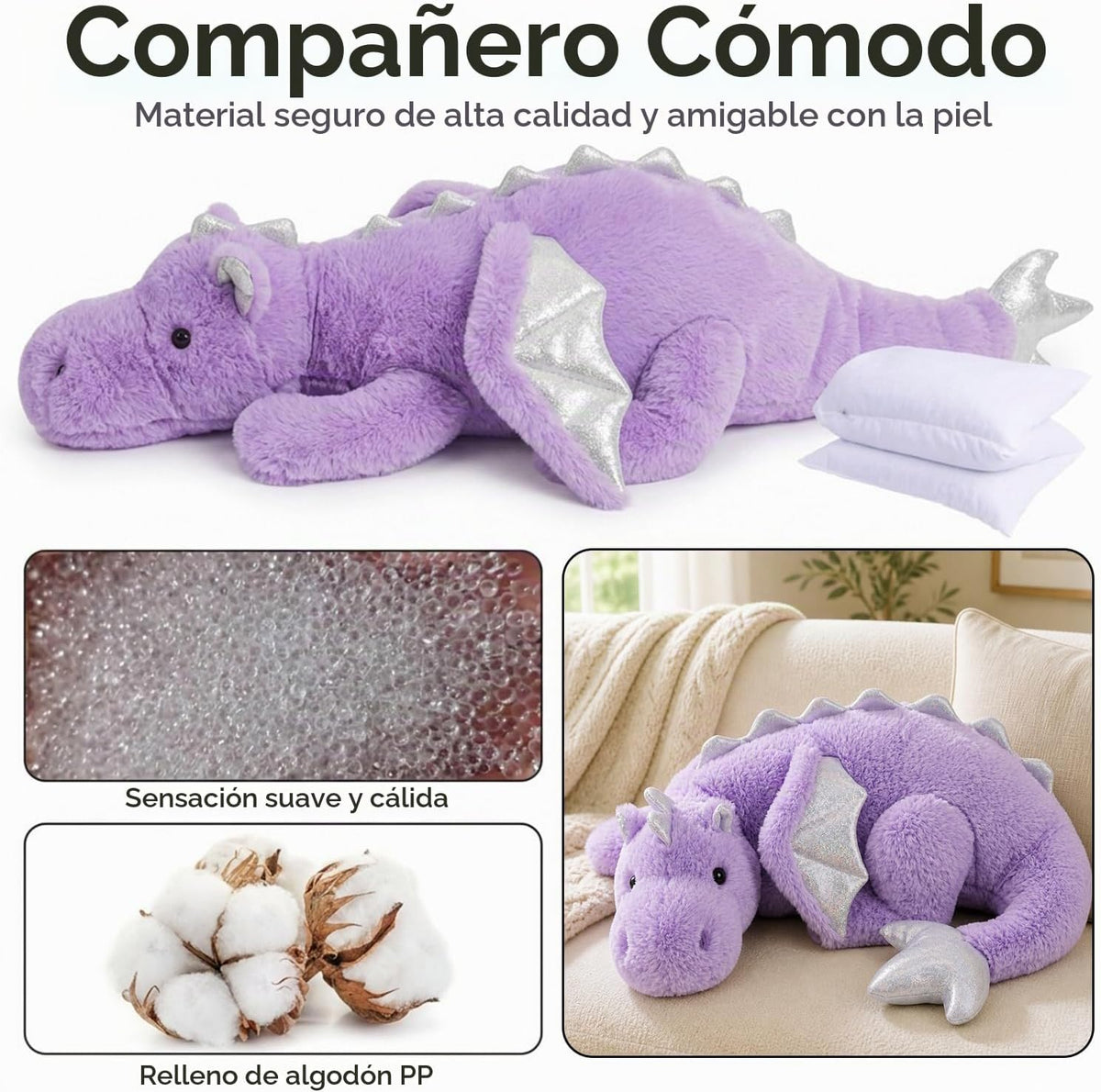 ARELUX Peluche gigante de dragón alado con peso \u2013 35.4 pulgada...