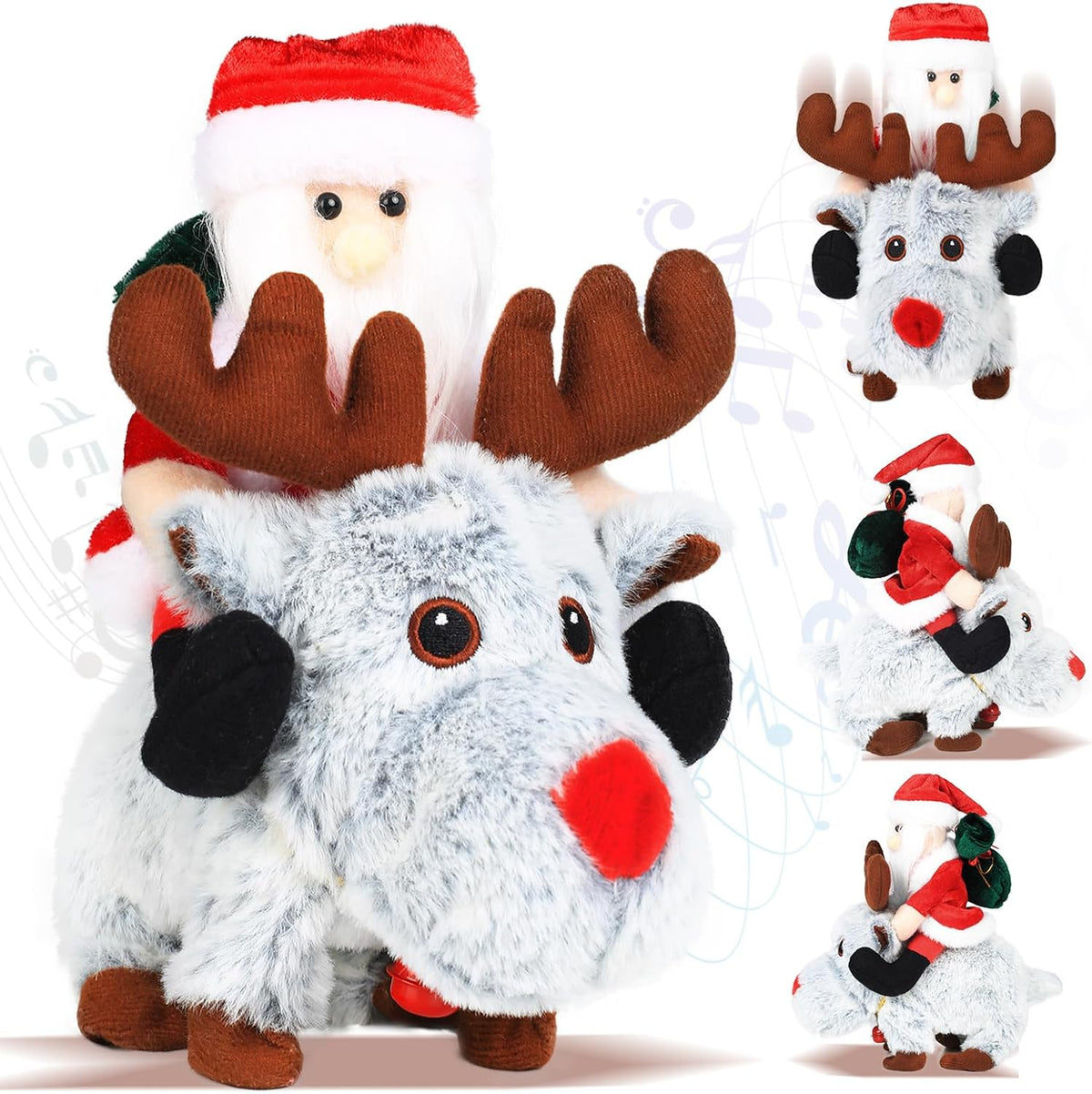 Gfilay Juguete de peluche animado de Papá Noel montando reno gris c...