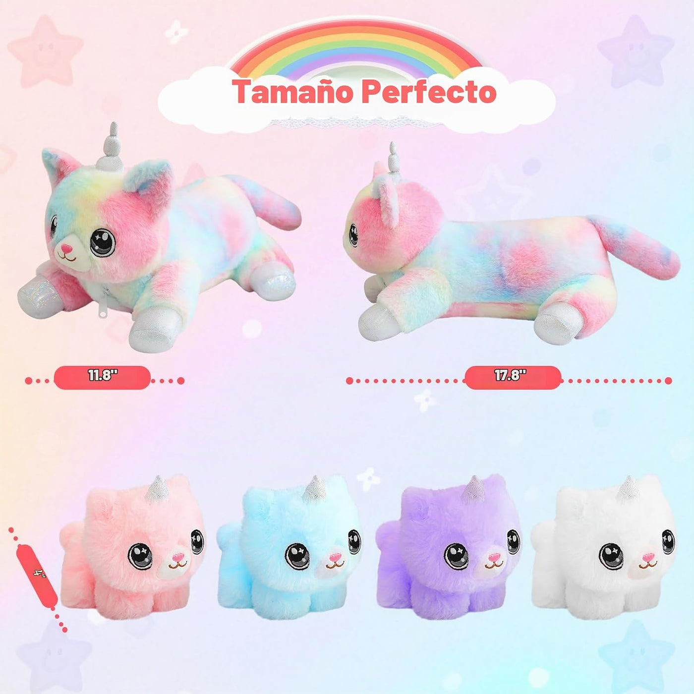 SQEQE Gato Unicornio de Peluche Mamá Gato Unicornio con 4 Lindos Ga...