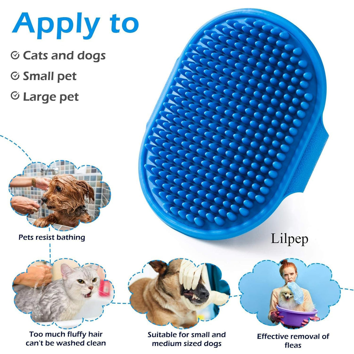 Lilpep Cepillo de aseo para perros, cepillo de baño para champú par...