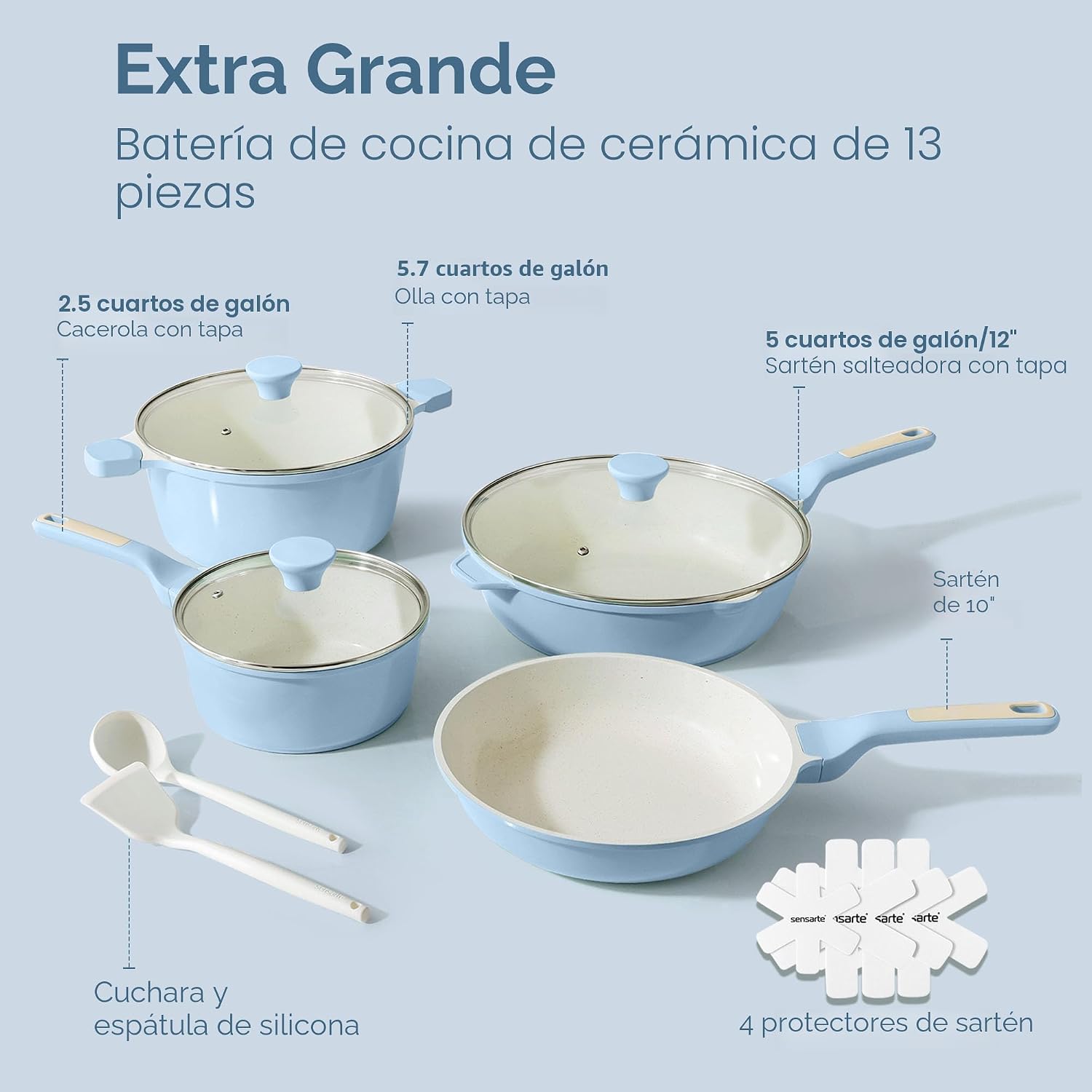 SENSARTE Juego de utensilios de cocina de cerámica antiadherente gr...