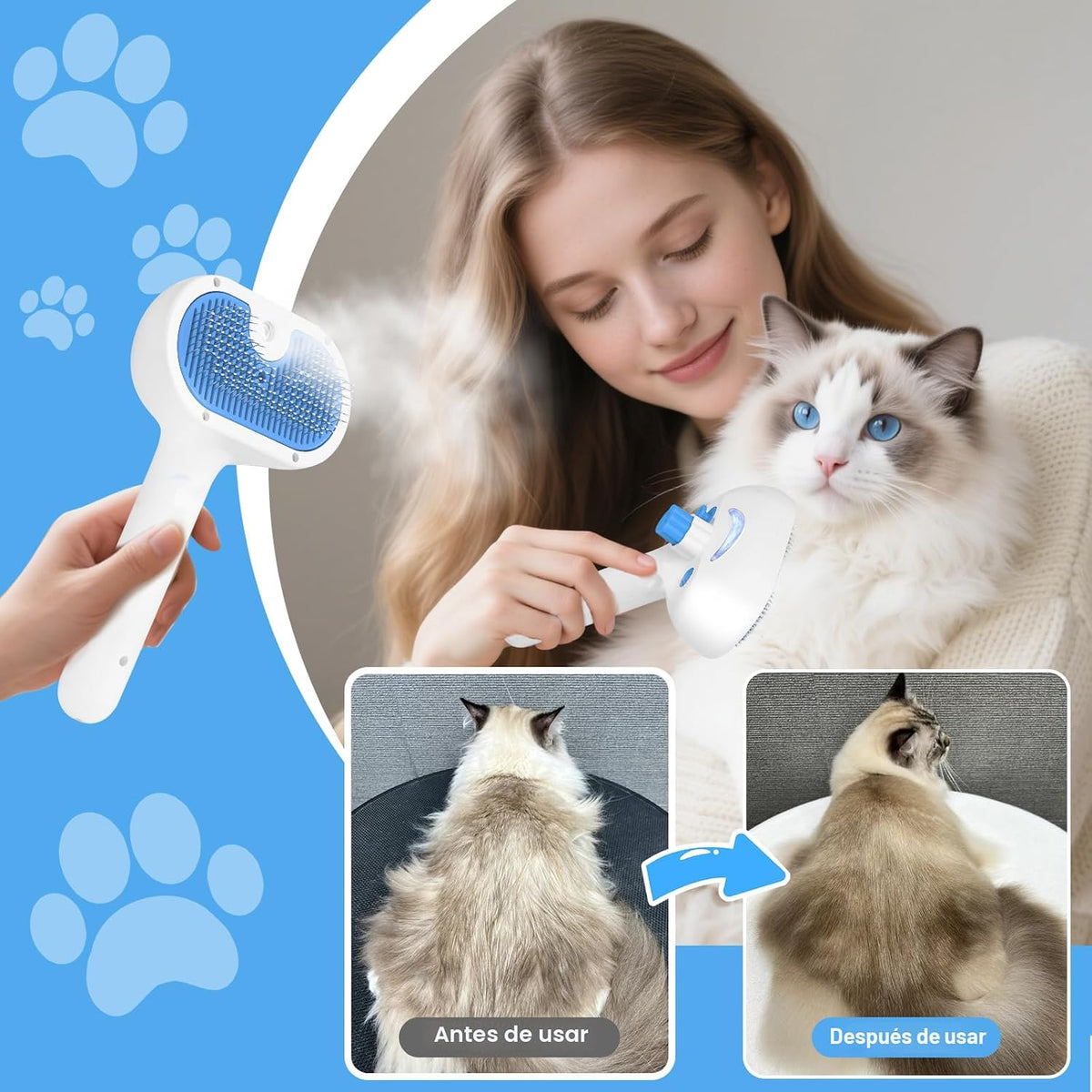 Cepillo de vapor para mascotas para perros y gatos, cepillo de aseo...