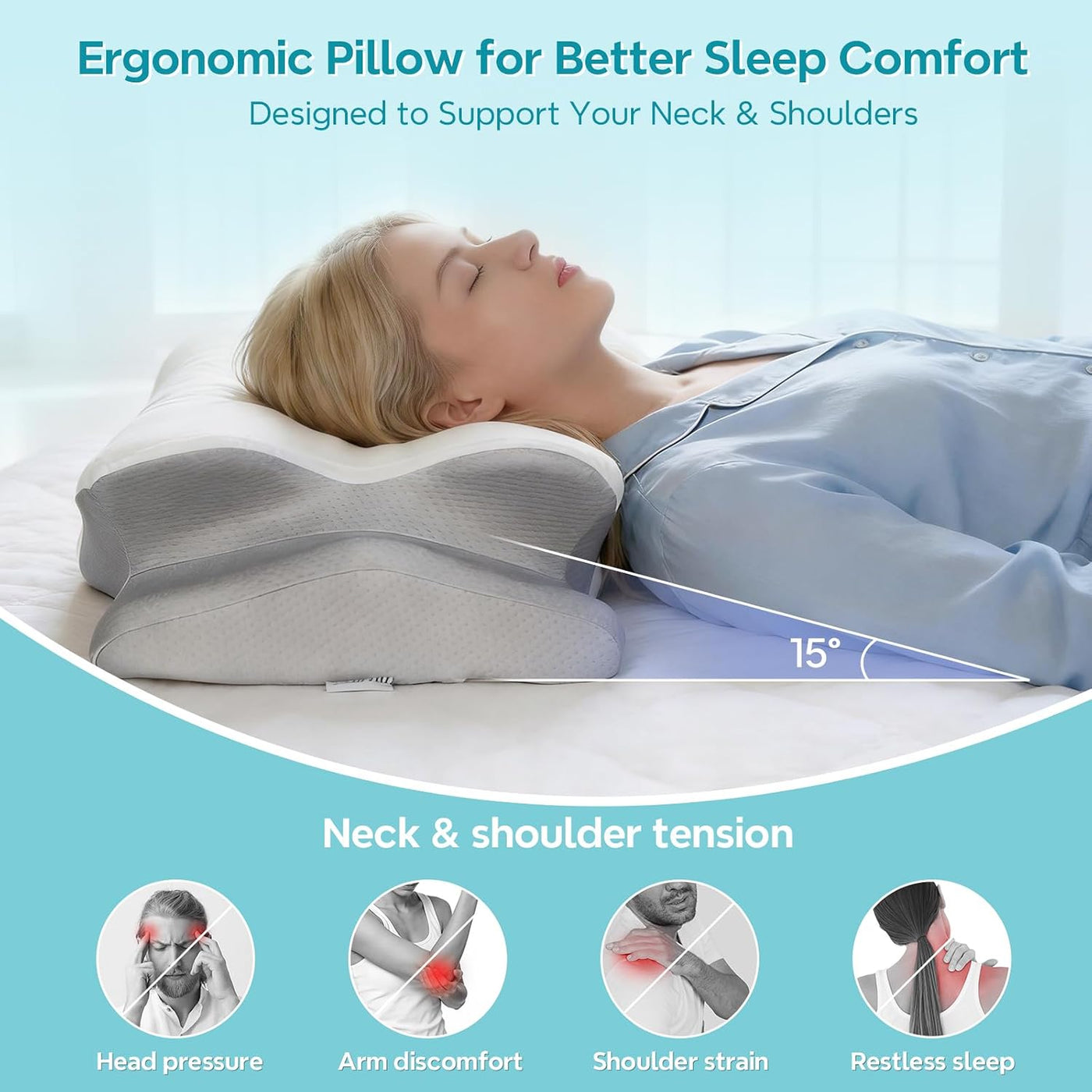 ZeroZillo Almohada cervical para dolor de cuello, apnea del sueño,...