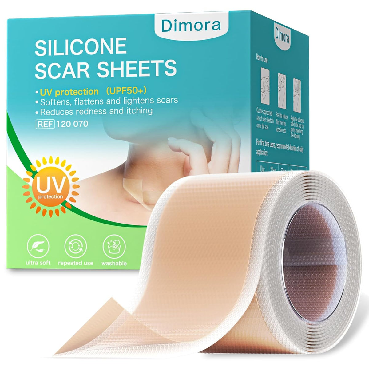 Dimora UPF50+ - Hojas de silicona para cicatrices, rollo de 1.6"...
