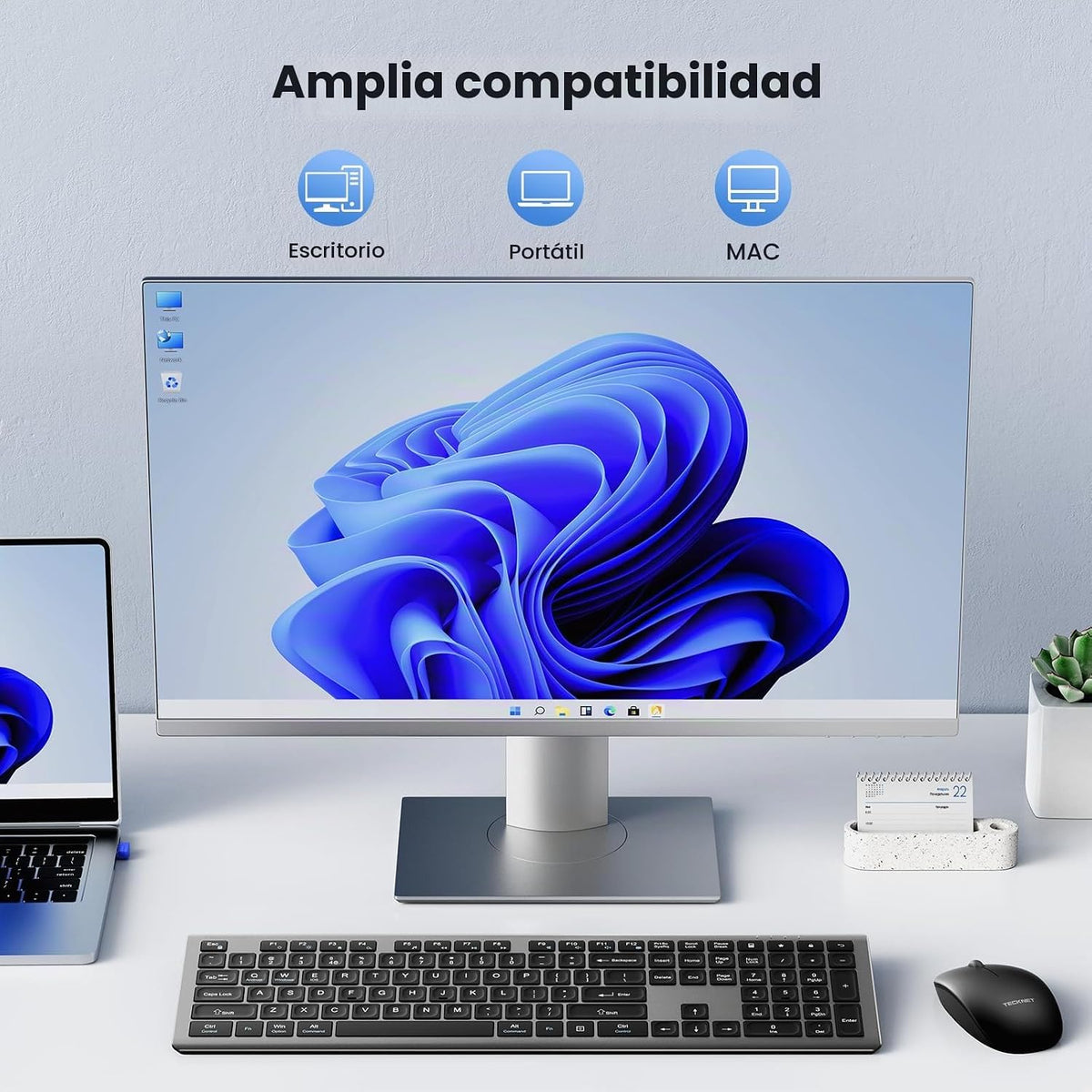 TECKNET Teclado inalámbrico recargable 2.4G ultra delgado, escritur...