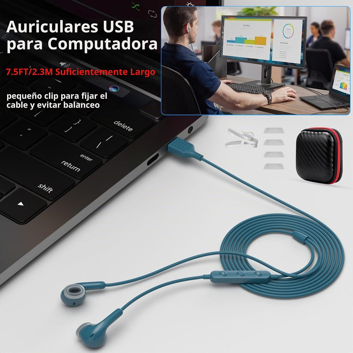 AIAUXAI Auriculares USB para PC,Auriculares con micrófono para comp...