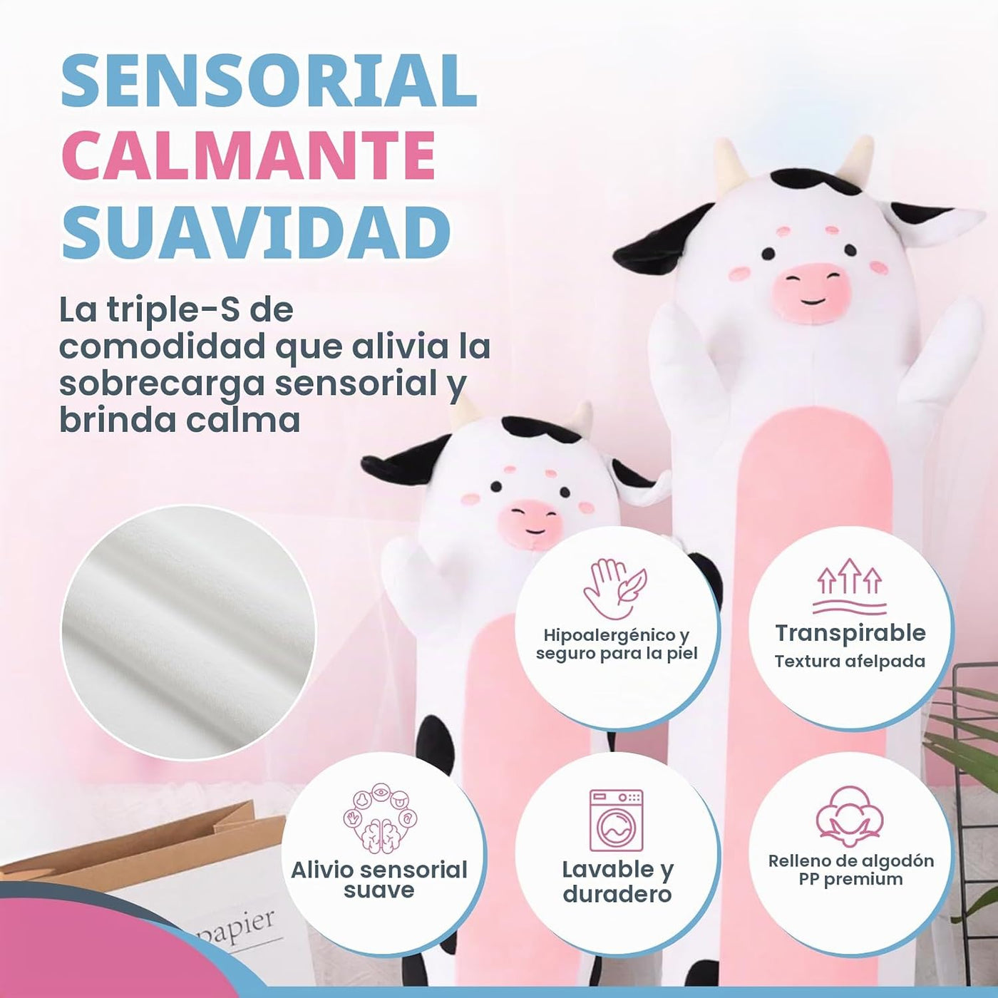 Cuddle Paws Almohada Corporal de Felpa con Estampado de Vaca para N...