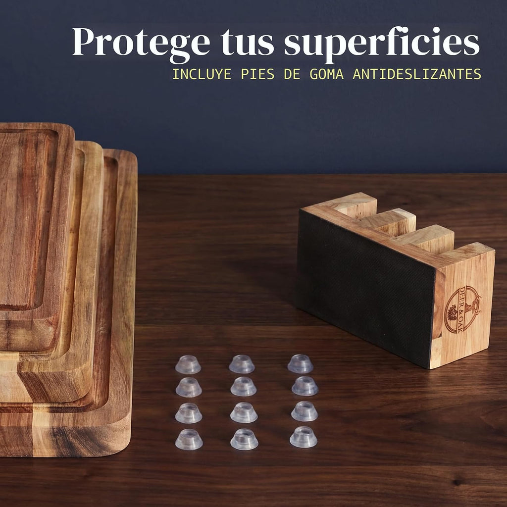 Deer &amp; Oak Juego de tablas de cortar de acacia de 3 piezas no t...