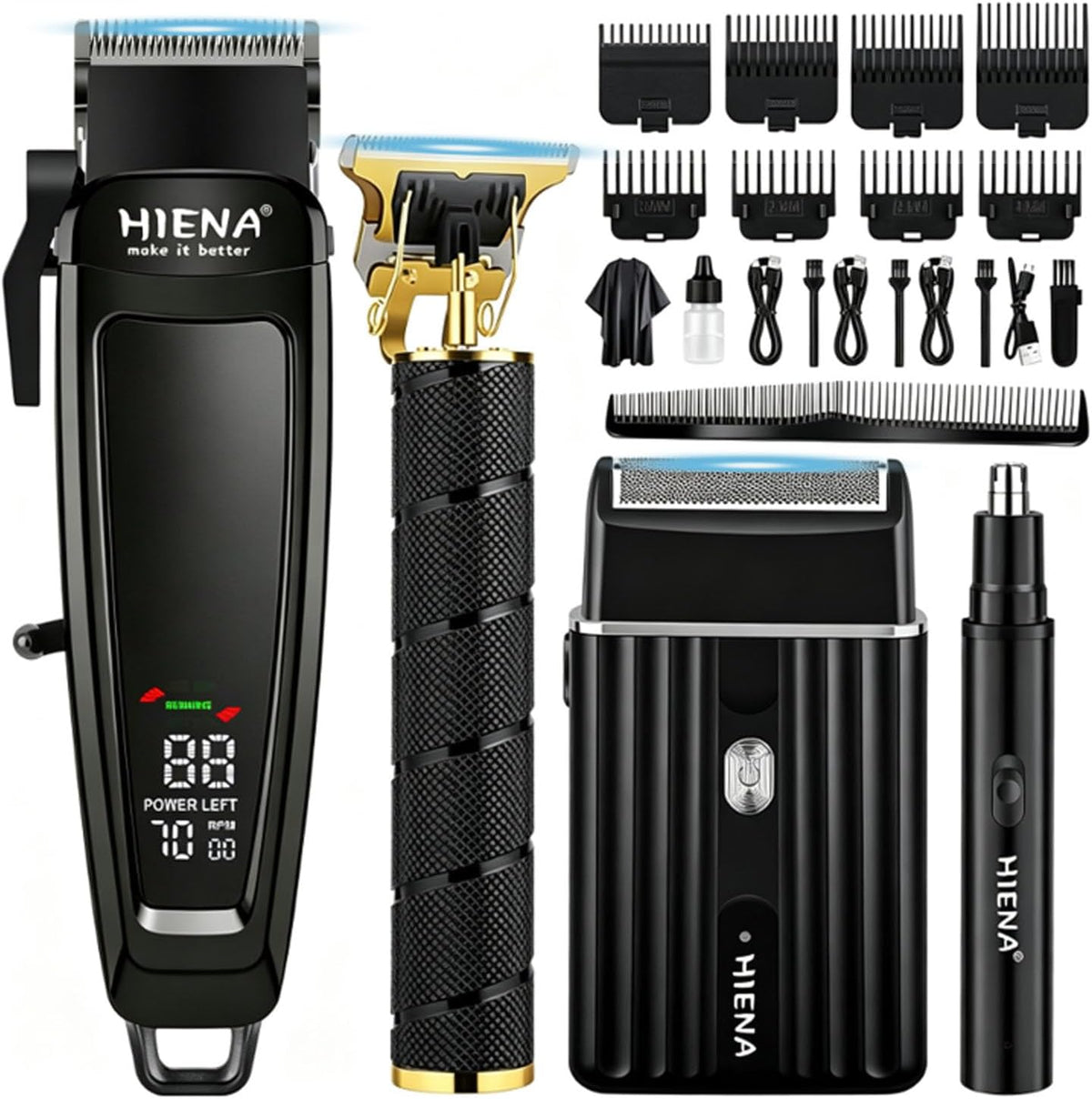 HIENA PRO Cortapelos para hombres, kit de barbero inalámbrico 4 en...