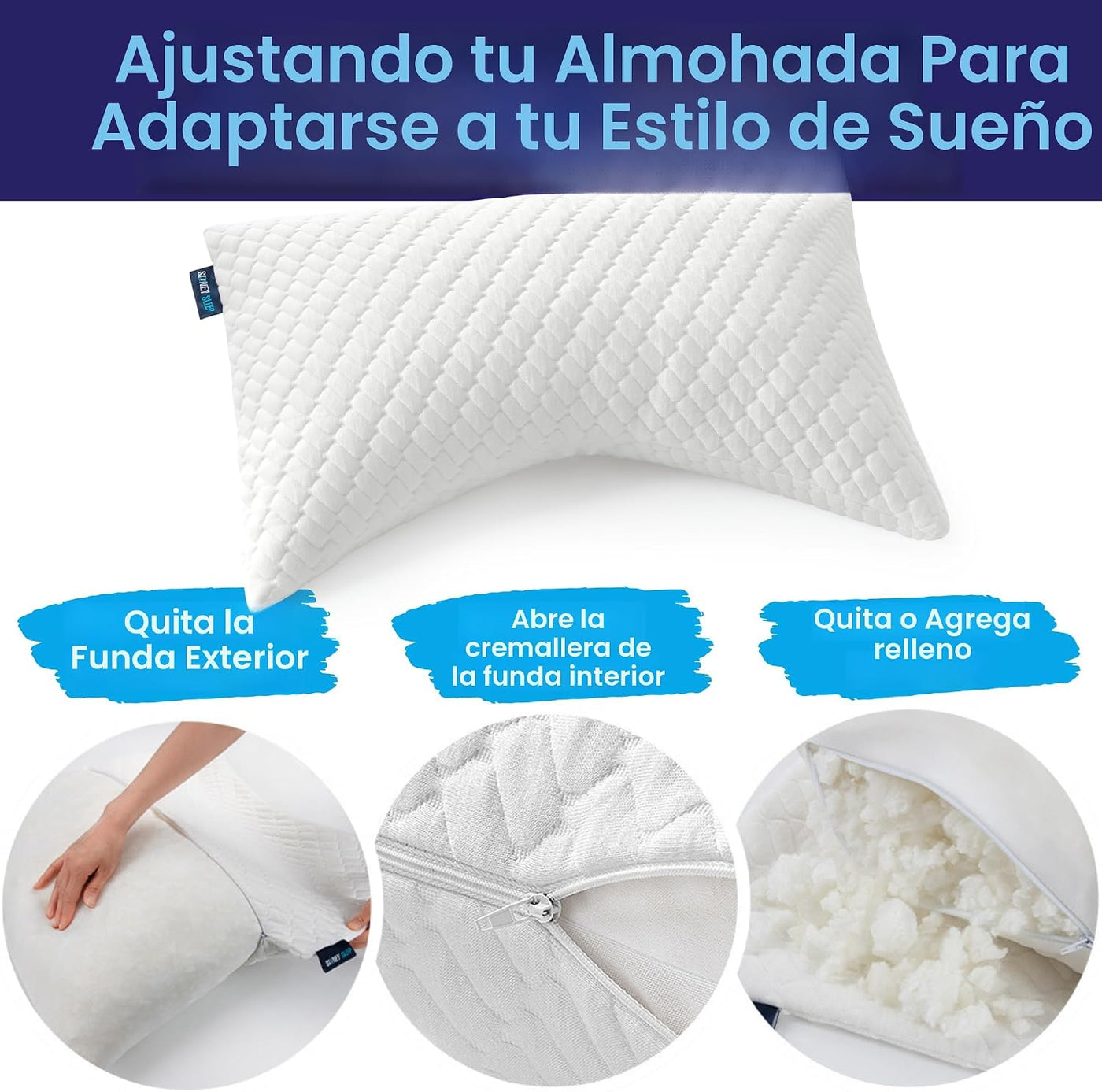 Sidney Sleep Almohada de relleno de contorno curvo ajustable, tamañ...