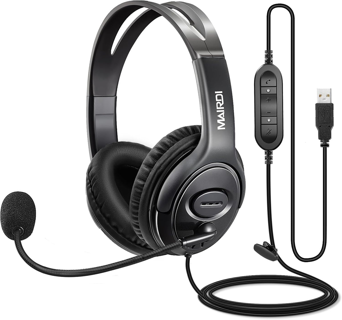MAIRDI Auriculares USB con micrófono para PC, auriculares de comput...