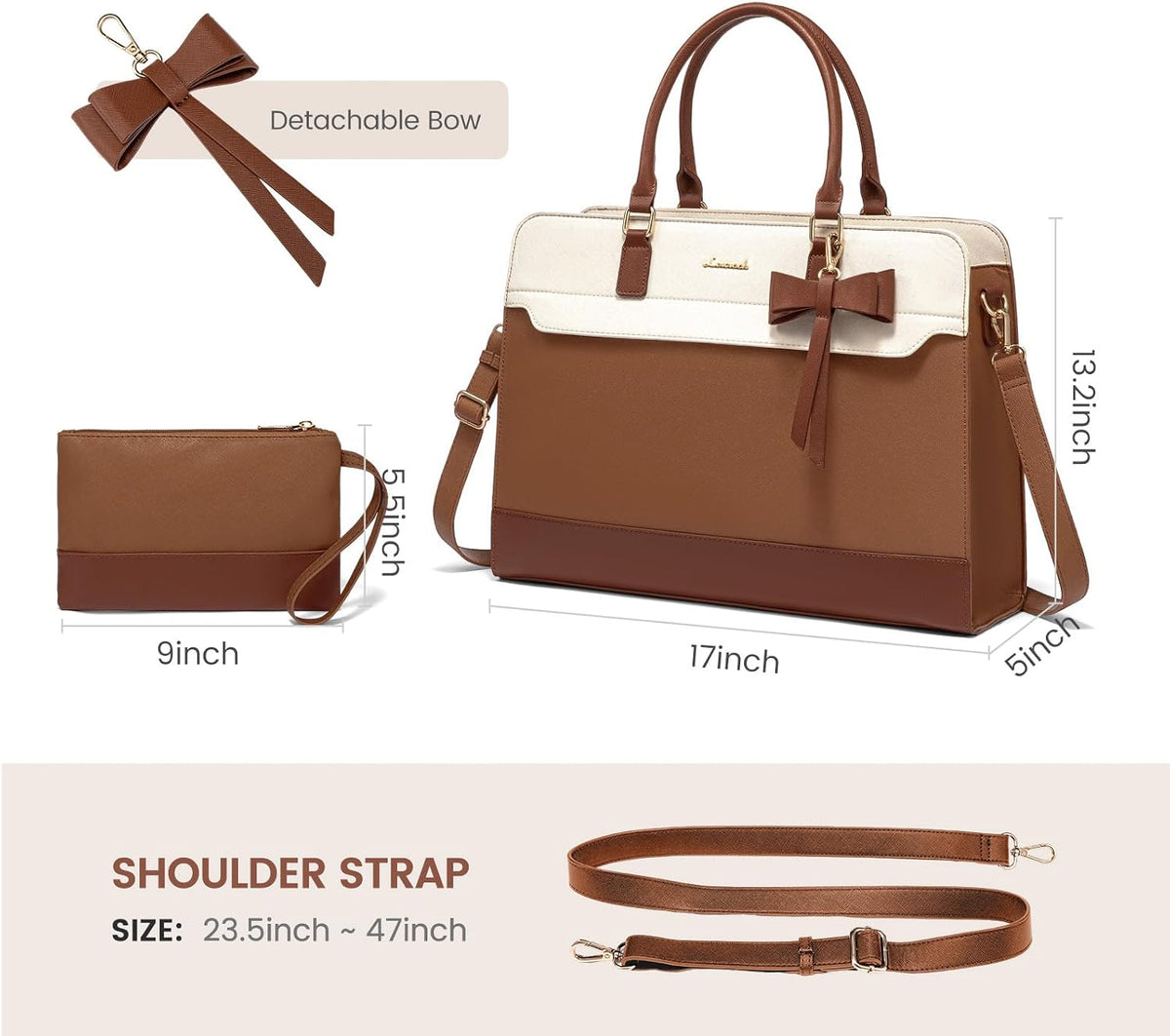 LOVEVOOK Bolso para laptop para mujer, bolso de trabajo de cuero, b...