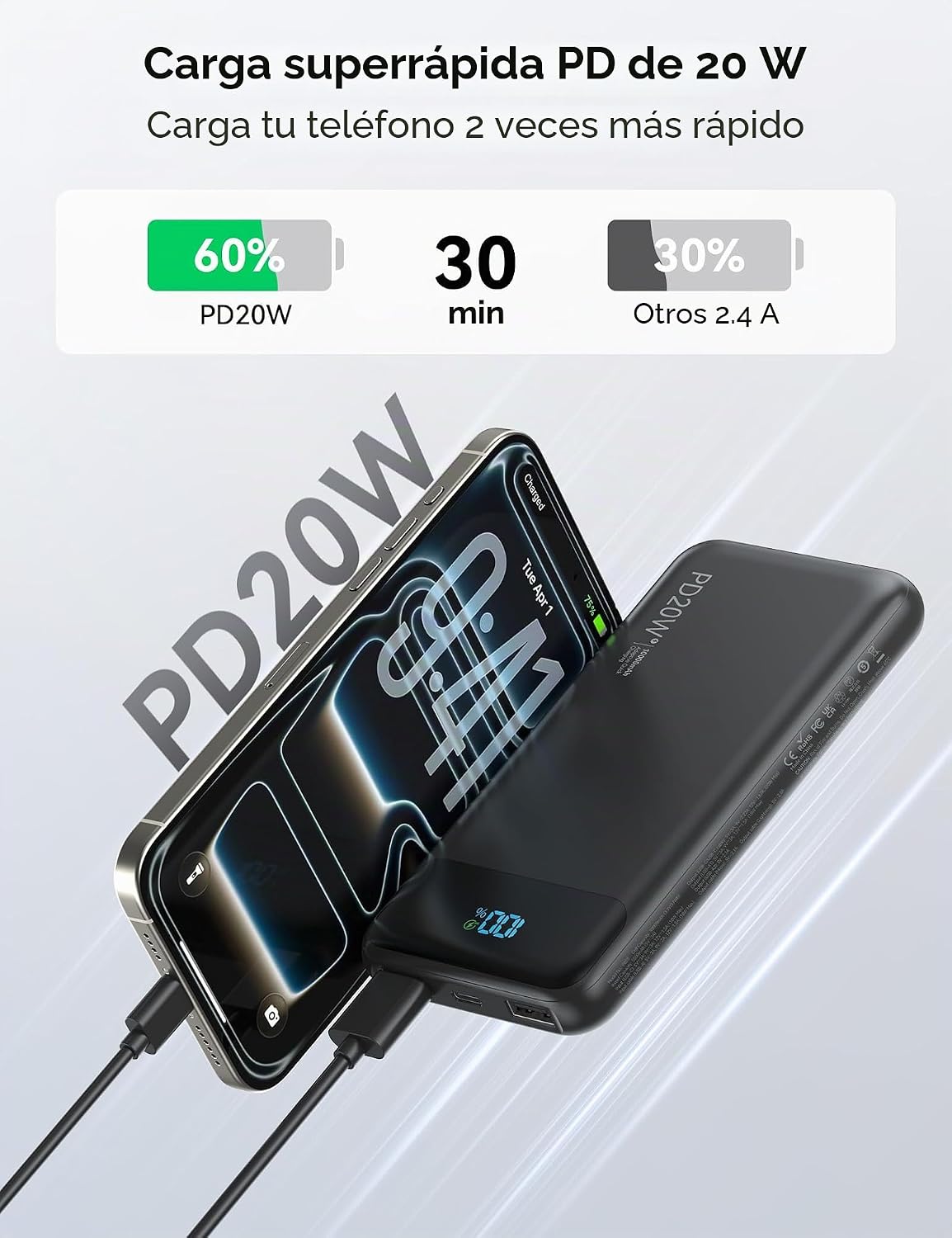 Nusyddy Cargador Portátil 10000mAh con 4 Cables Integrados y 6 Sali...