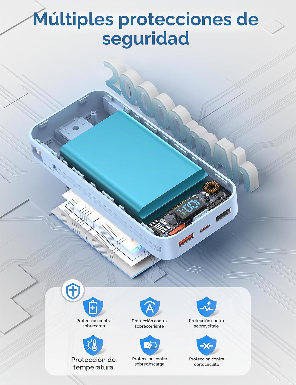 aonidi - Cargador portátil de 20000 mAh con cables integrados y enc...