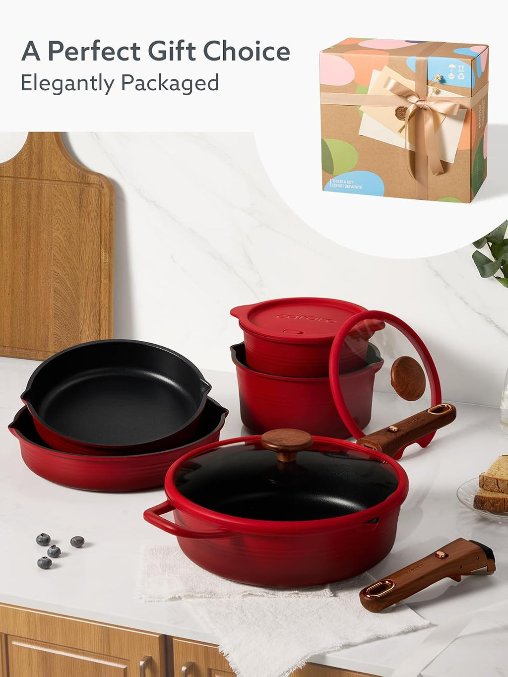 CAROTE - Juego de 20 utensilios de cocina de titanio, ollas y sarte...