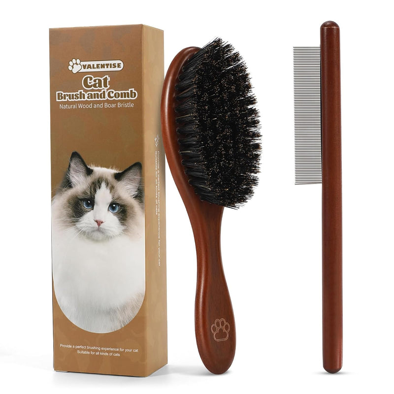 VALENTISE Cepillo y peine de madera para gatos, cepillo de pelo de...