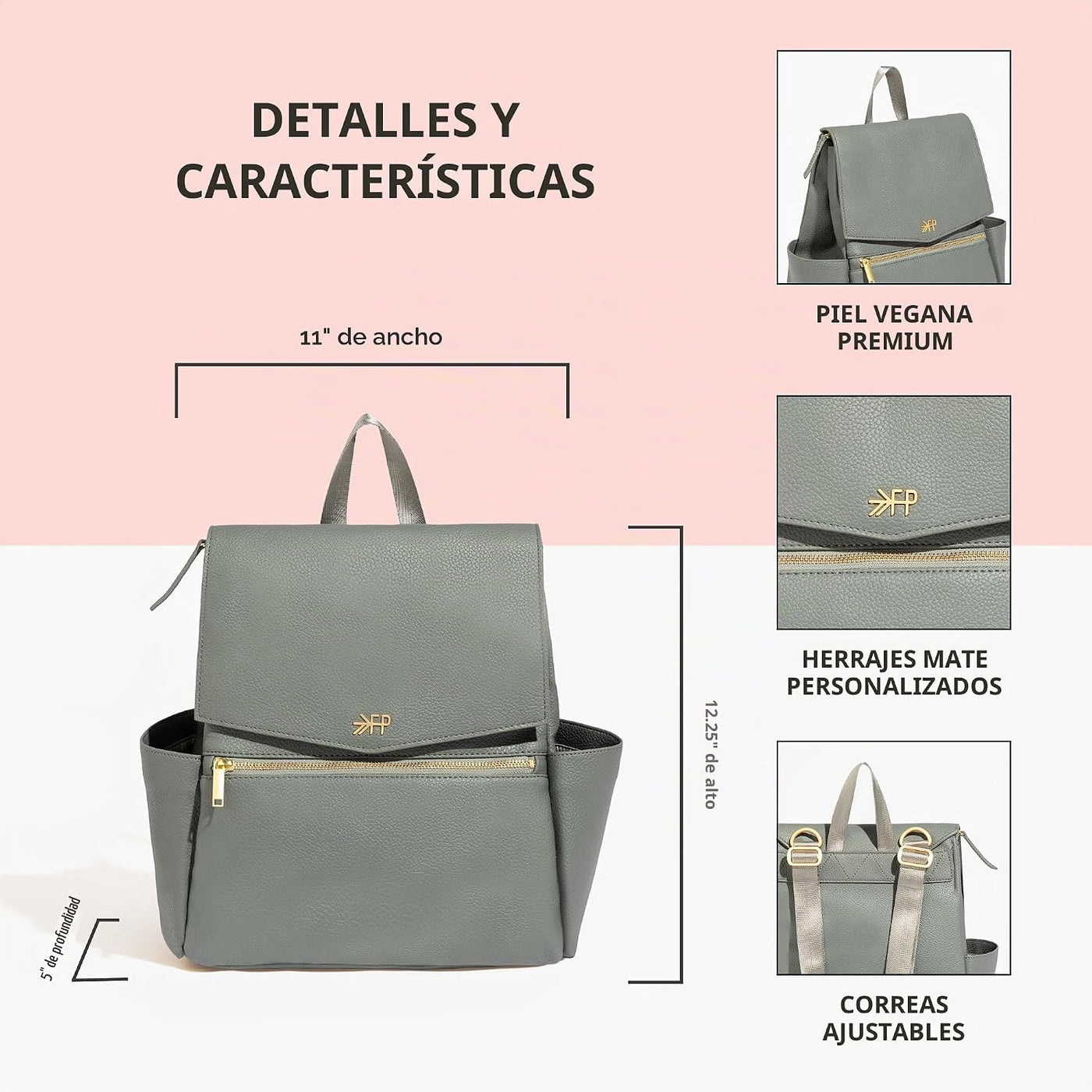 Freshly Picked - Mochila Mini Clásica para Pañales, de Cuero Vegano...