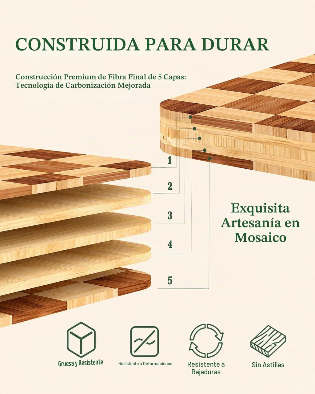 Plusinthebox Tabla de cortar de madera, resistente bloque de carnic...