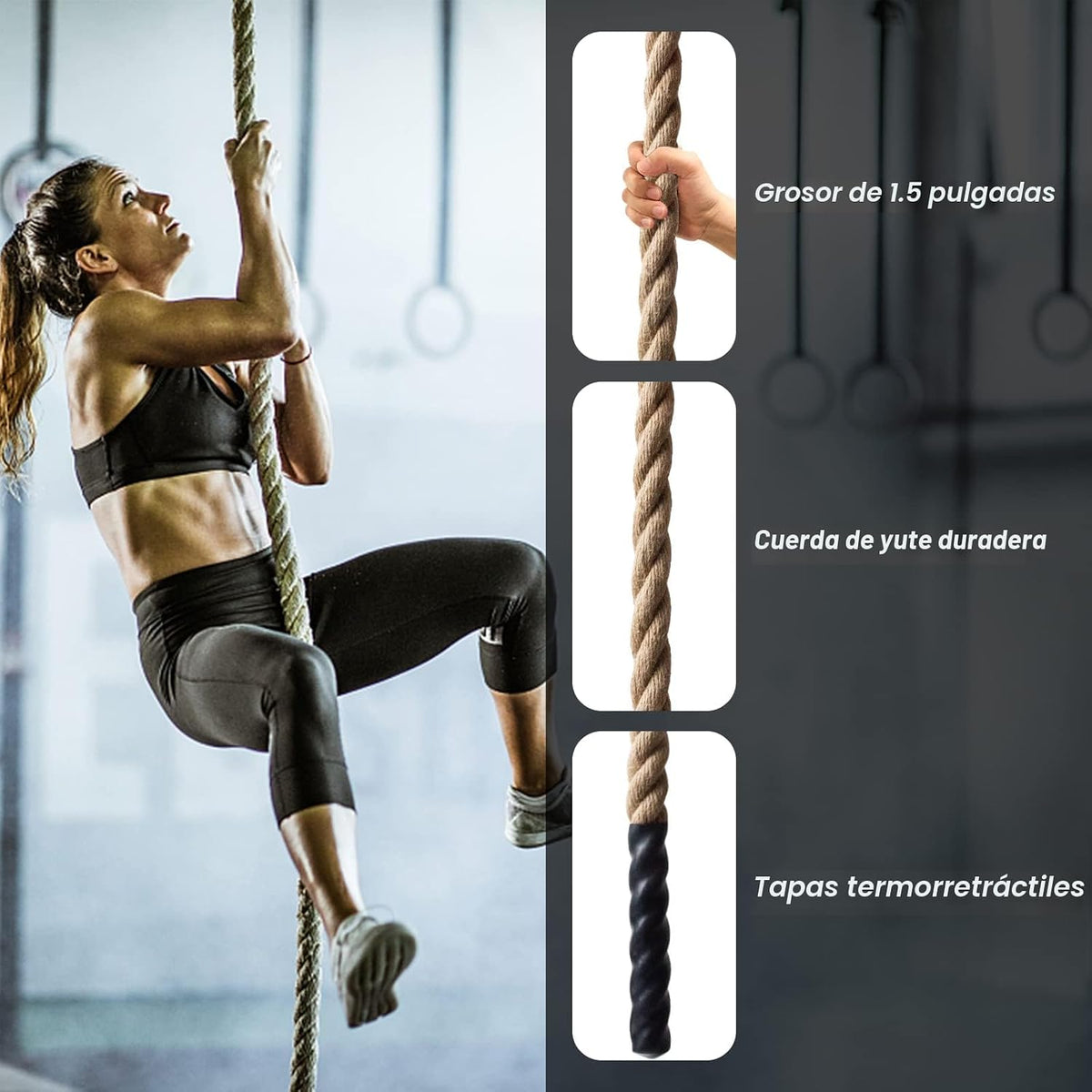 Cuerda de escalada Cuerdas de ejercicio para gimnasio - 1.5 pulgada...