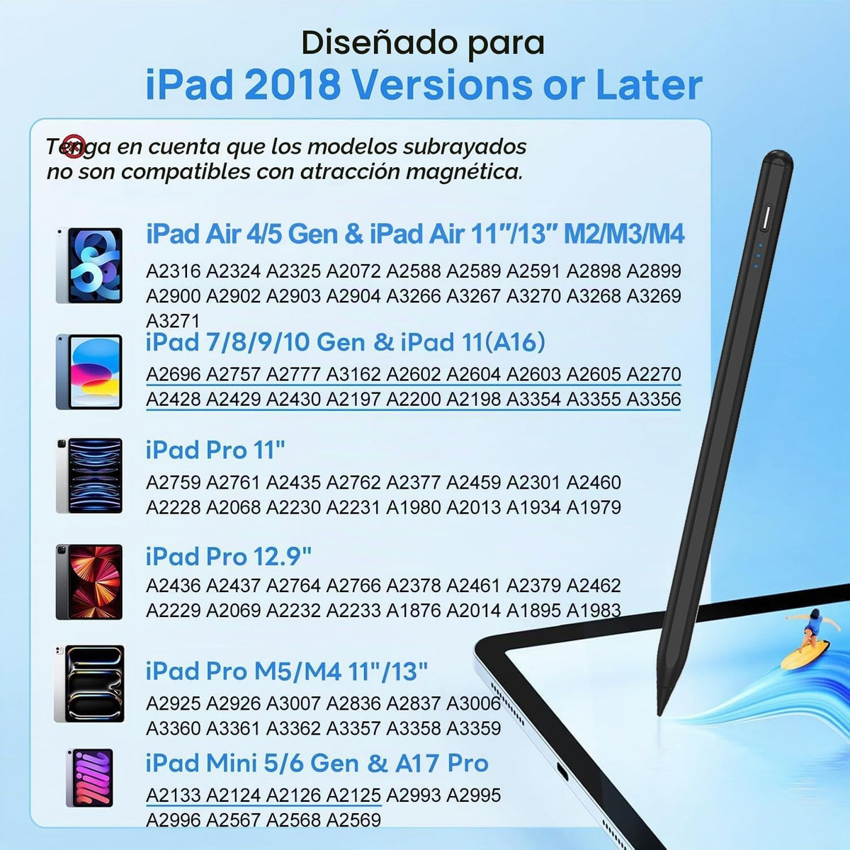 Lápiz óptico para Apple iPad A16\/11th 2026-2018 iPad Pencil A16\/1...