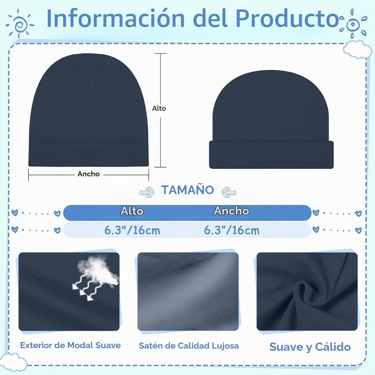 Cotwinter 6 piezas de gorros de recién nacido con forro de satén pa...