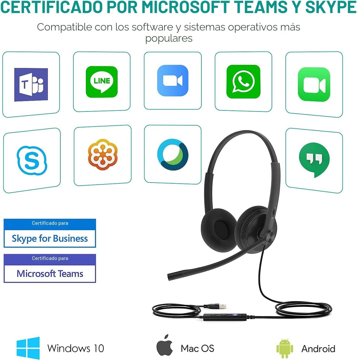 Yealink Auriculares con cable UH34 Lite, USB-A, micrófono con cance...