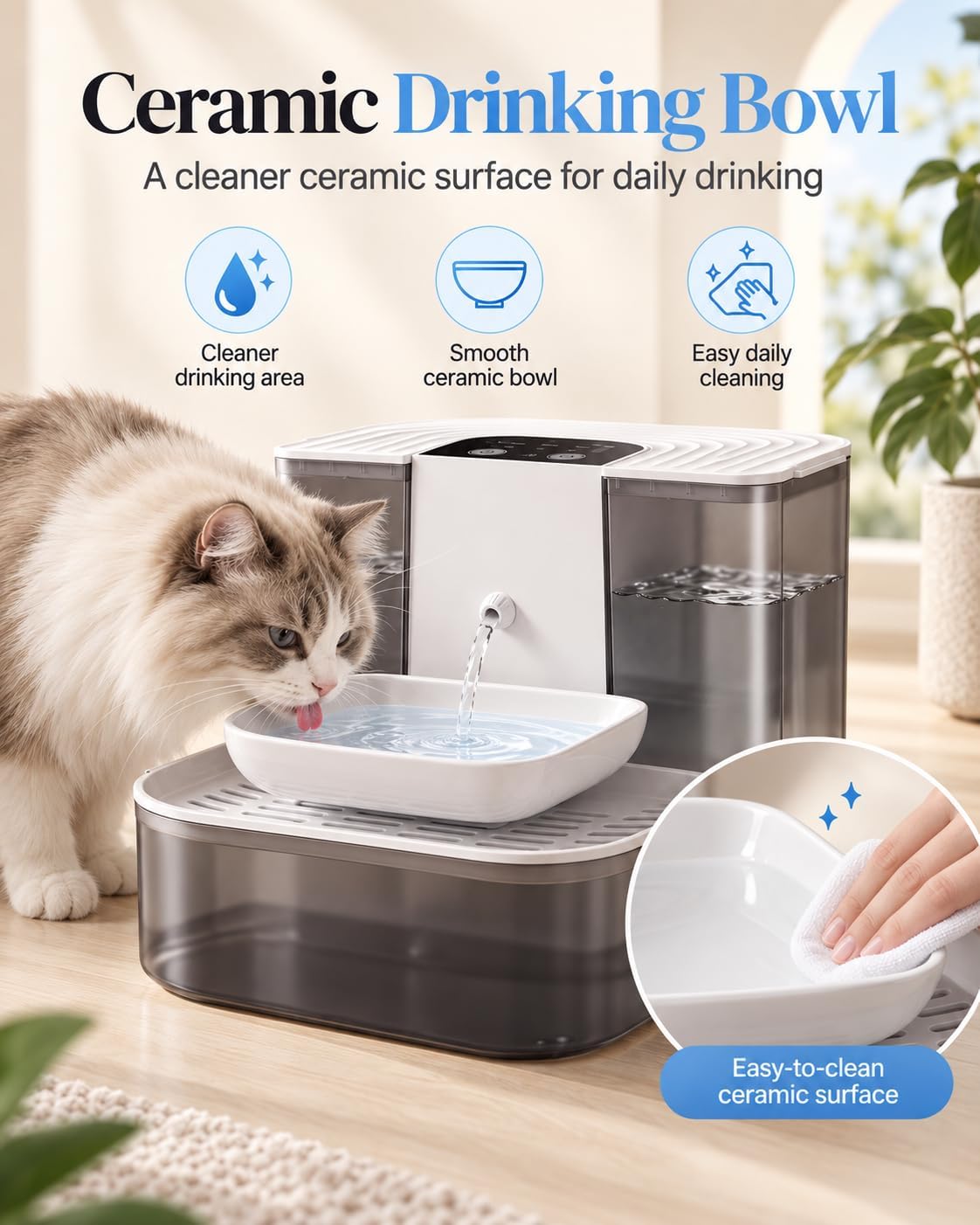 Fuente de agua para gatos, separación de agua fresca y usada, no ne...