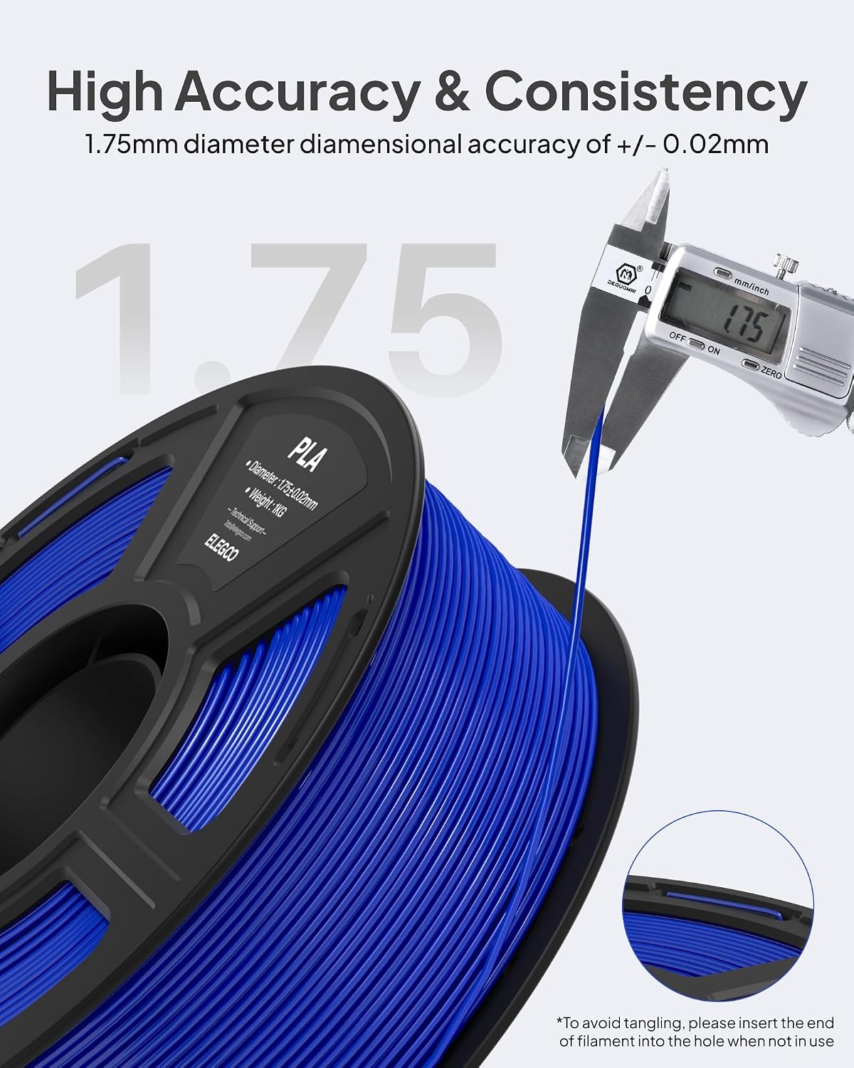 ELEGOO Filamento PLA 1.75mm Gris 2KG, Filamento para Impresora 3D c...