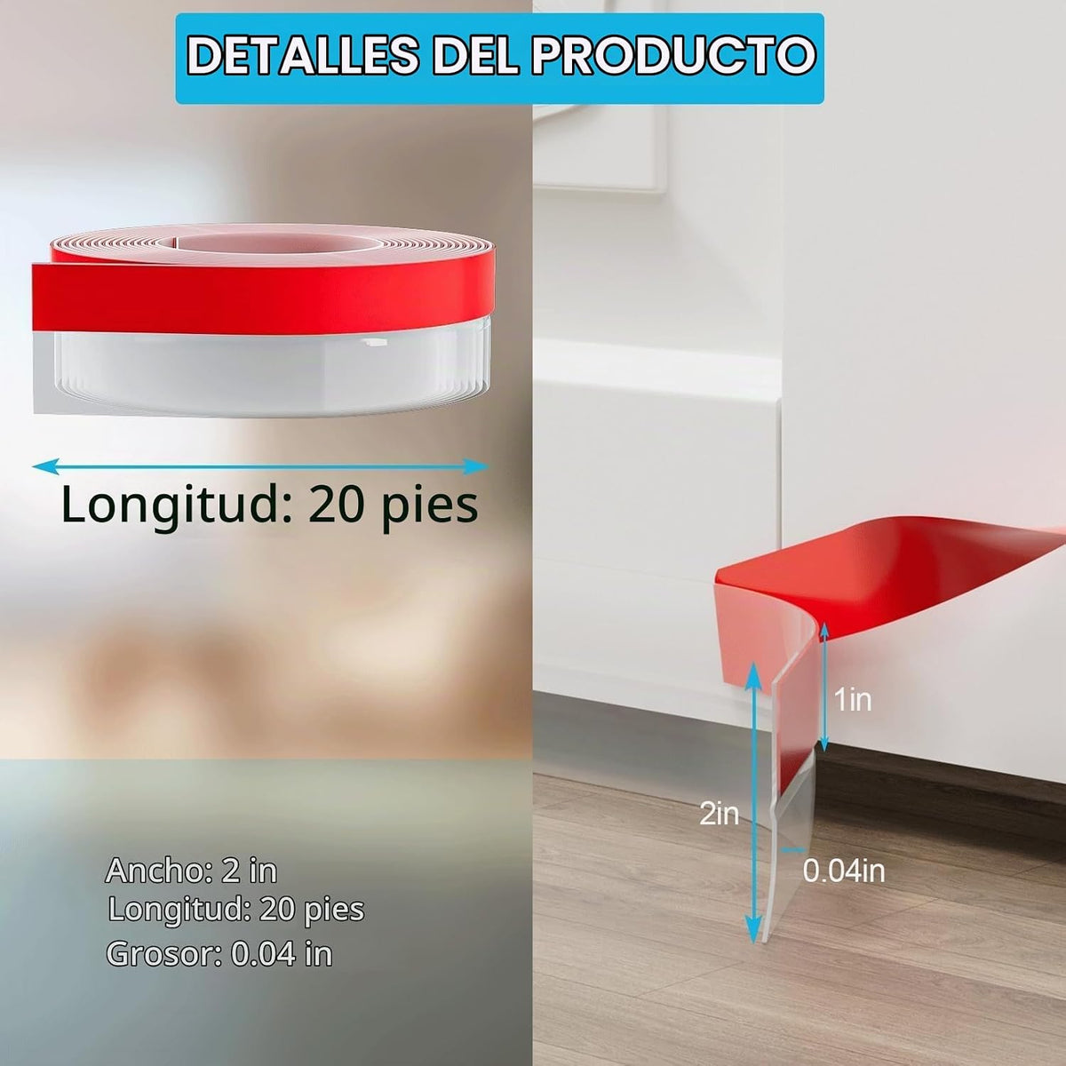 Pluden - Burlete de silicona de 2 pulgadas x 20 pies, sello autoadh...