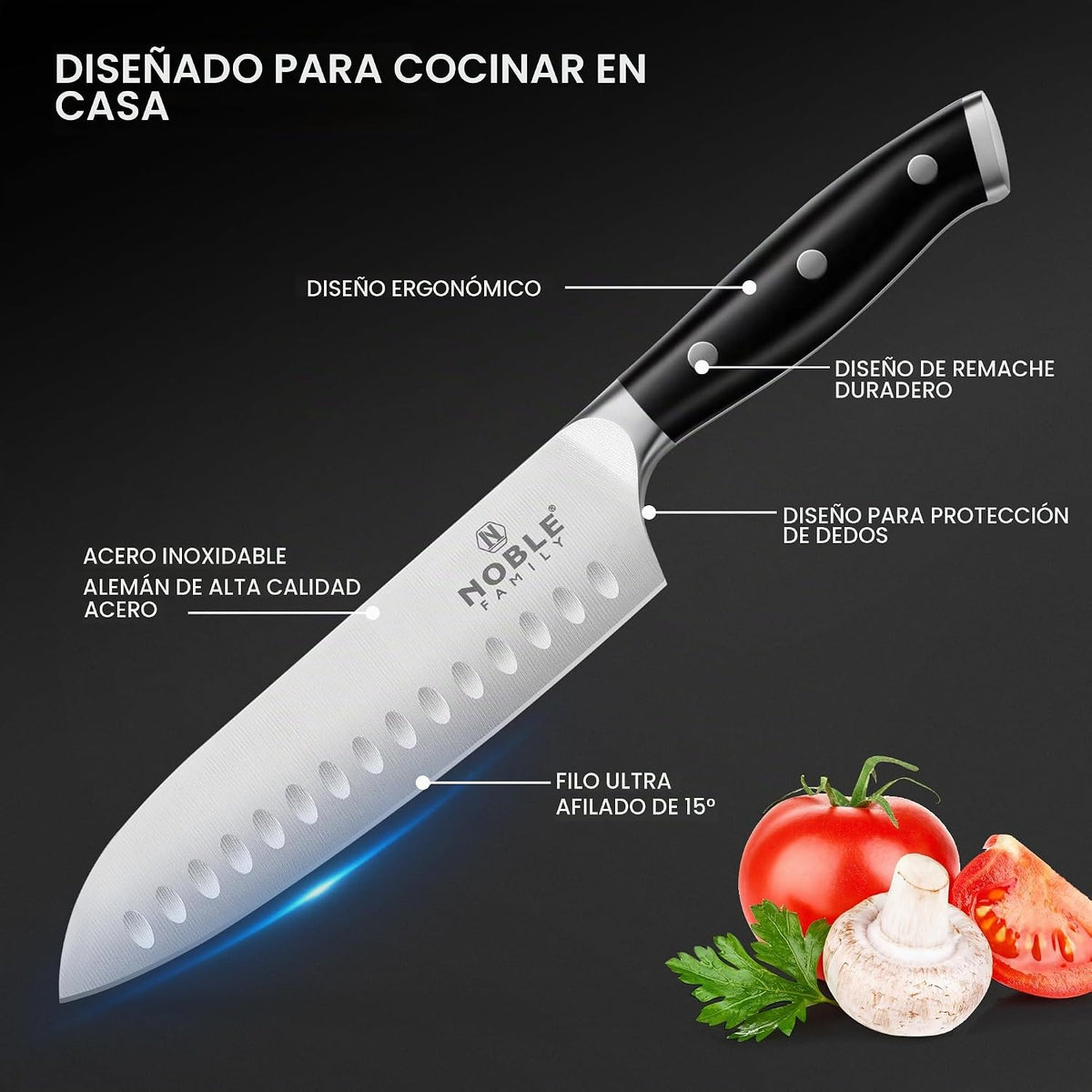 Juego de cuchillos con bloque, N NOBLE FAMILY, juego de 16 cuchillo...