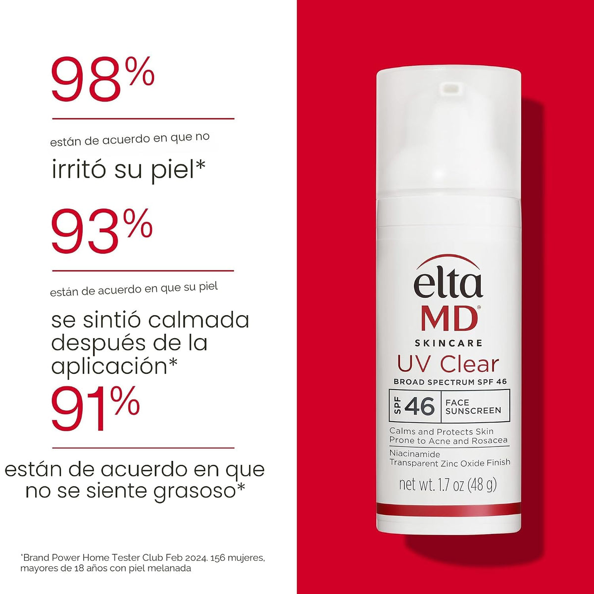 Protector solar facial transparente UV EltaMD con óxido de zinc, si...