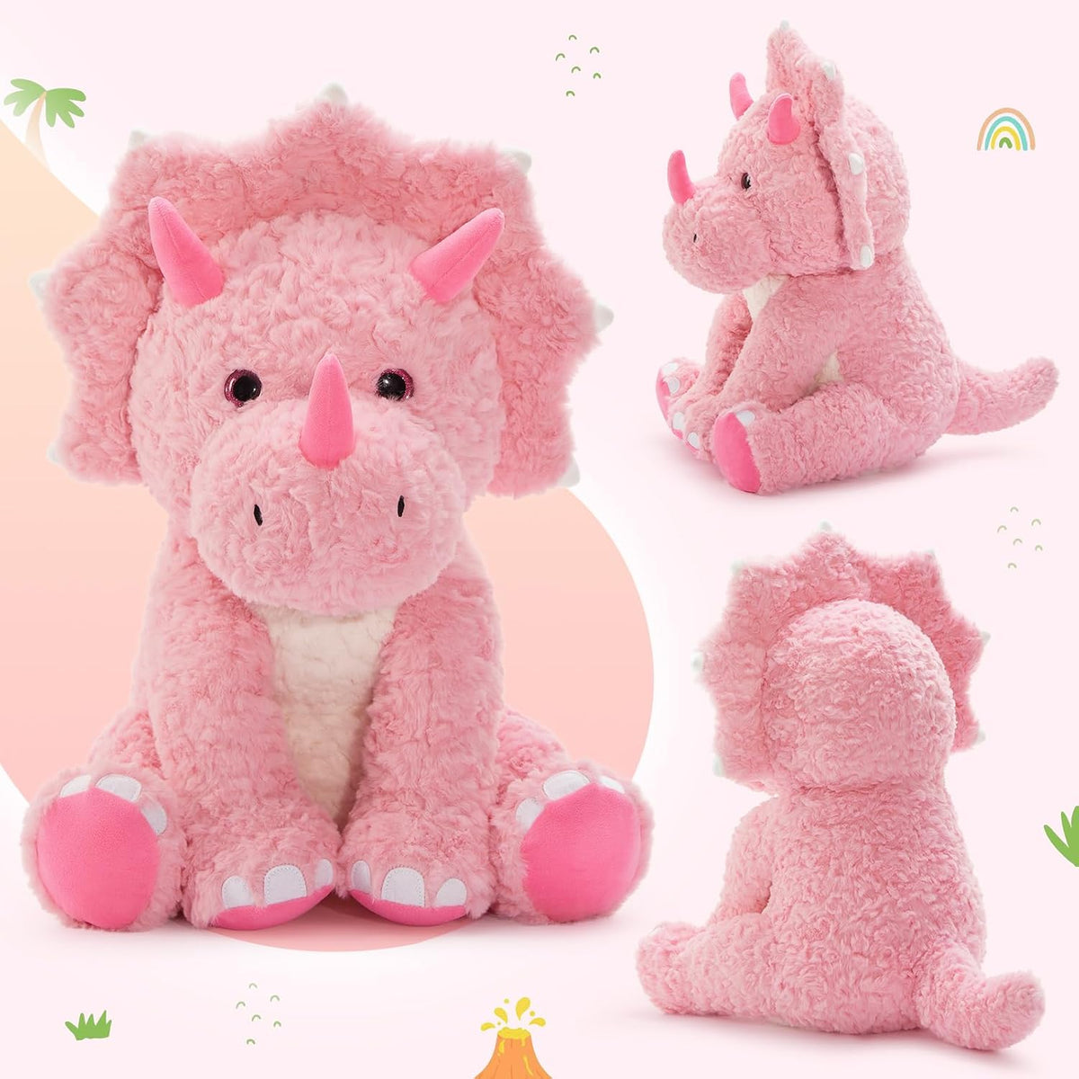 Tezituor Animales de peluche grandes de dinosaurio rosa, 24 pulgada...