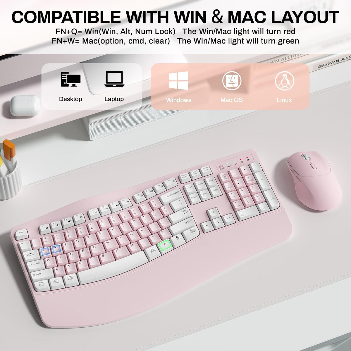 Combo de teclado y mouse inalámbricos, teclas de onda ergonómica 2....