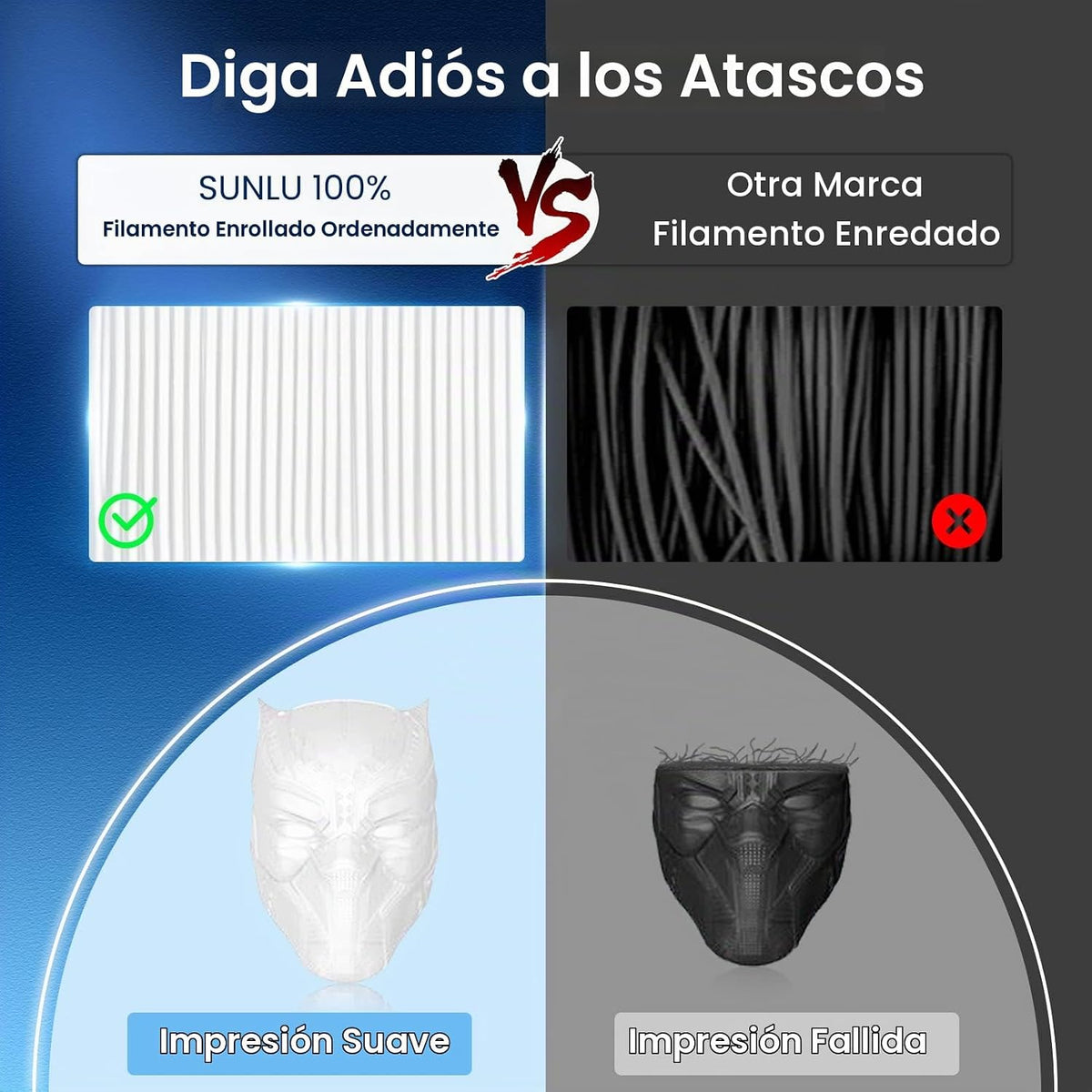 SUNLU Filamento PLA Plus para impresora 3D de 0.07 in, 4.4 lbs, bla...
