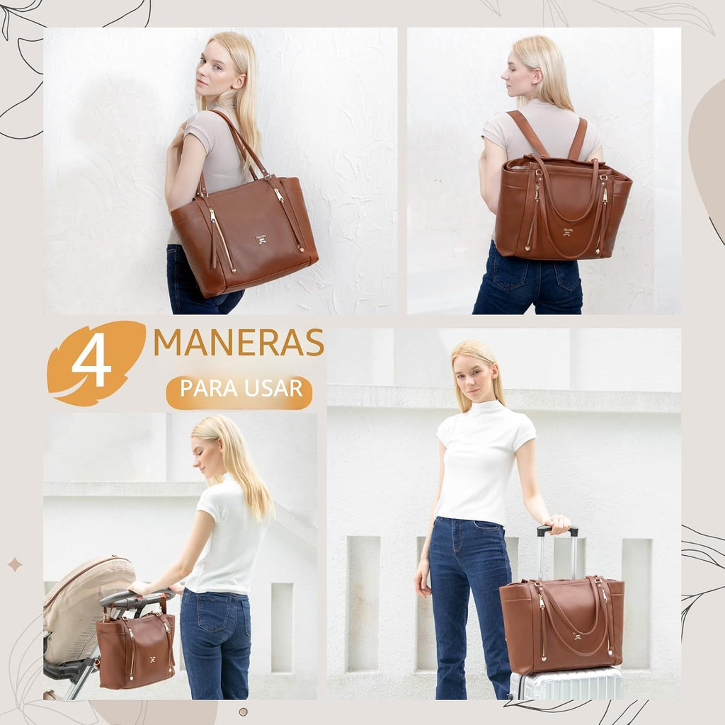 miss fong Bolso de pañales tipo mochila de cuero, bolso grande para...