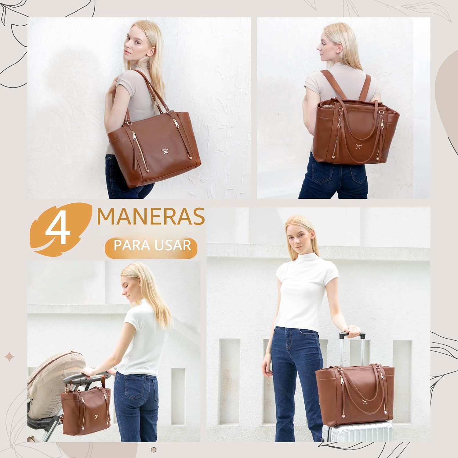 miss fong Bolso de pañales tipo mochila de cuero, bolso grande para...