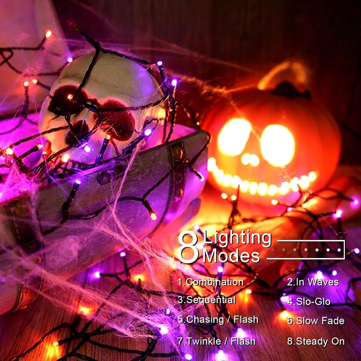 VTECHOLOG - 300 luces LED moradas y naranjas para árbol de Navidad,...