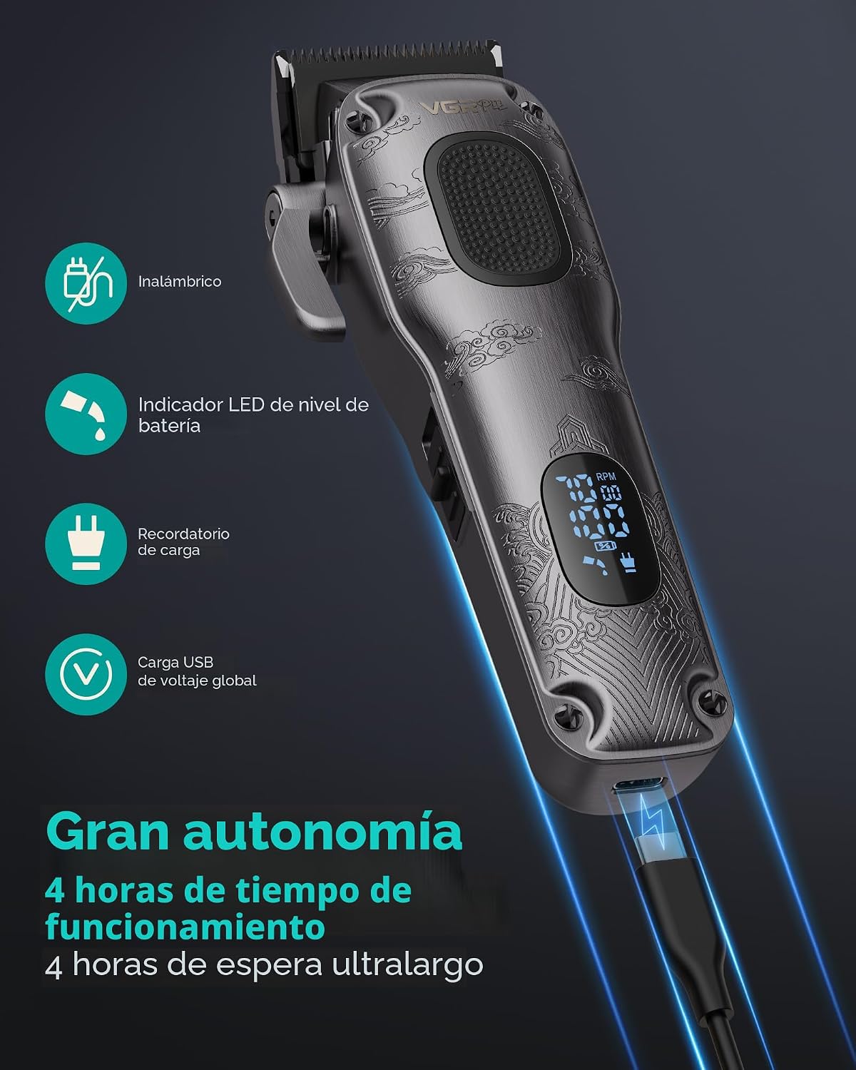VGRPRO Cortapelos para hombre profesional, inalámbrico y con cable...