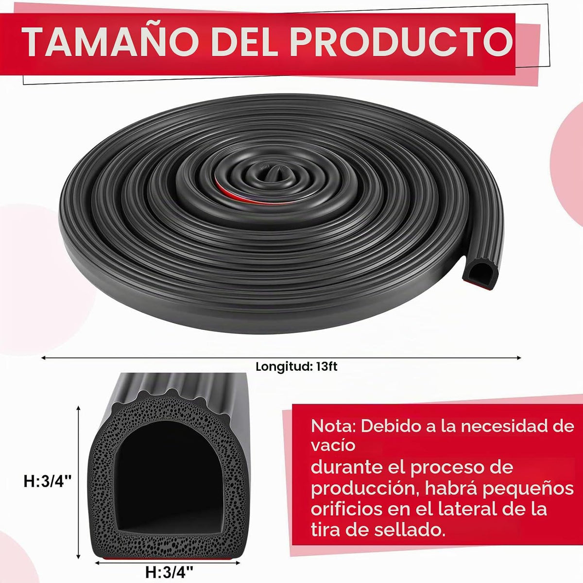 Pangda Tira de sellado de goma en forma de D de 4 m, espuma autoadh...