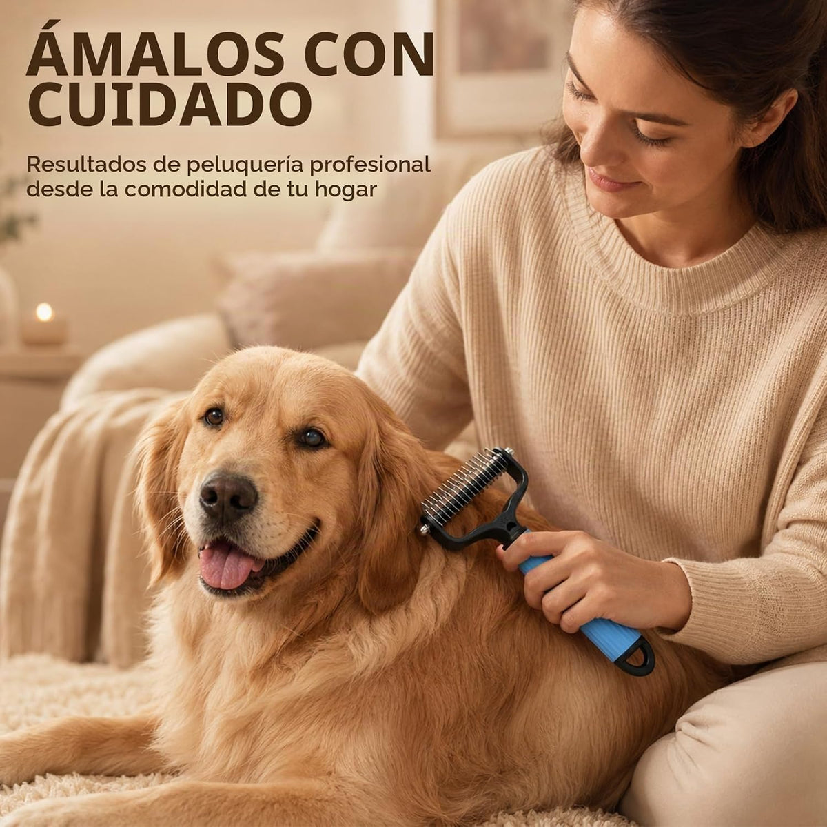 2 cepillos de aseo para mascotas, rastrillo de doble cara y peine d...