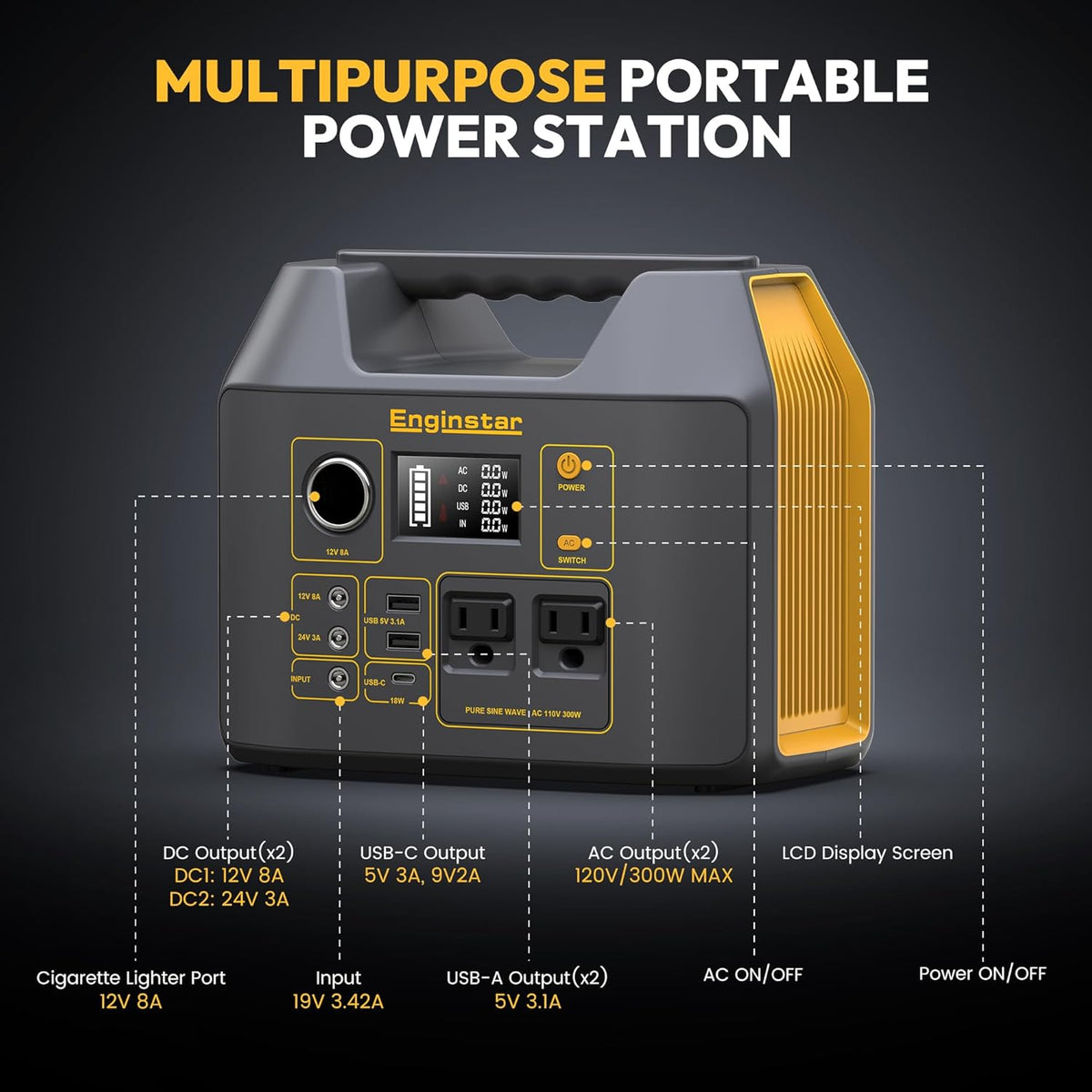 EnginStar generador solar portátil 296Wh, central eléctrica pura de...