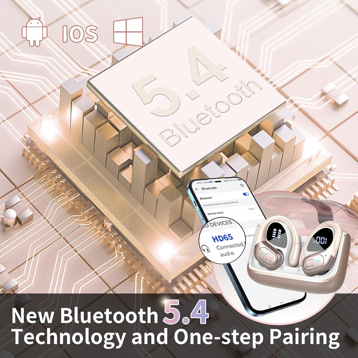 Aptkdoe Auriculares inalámbricos 75H Bluetooth 5.4 Auriculares depo...