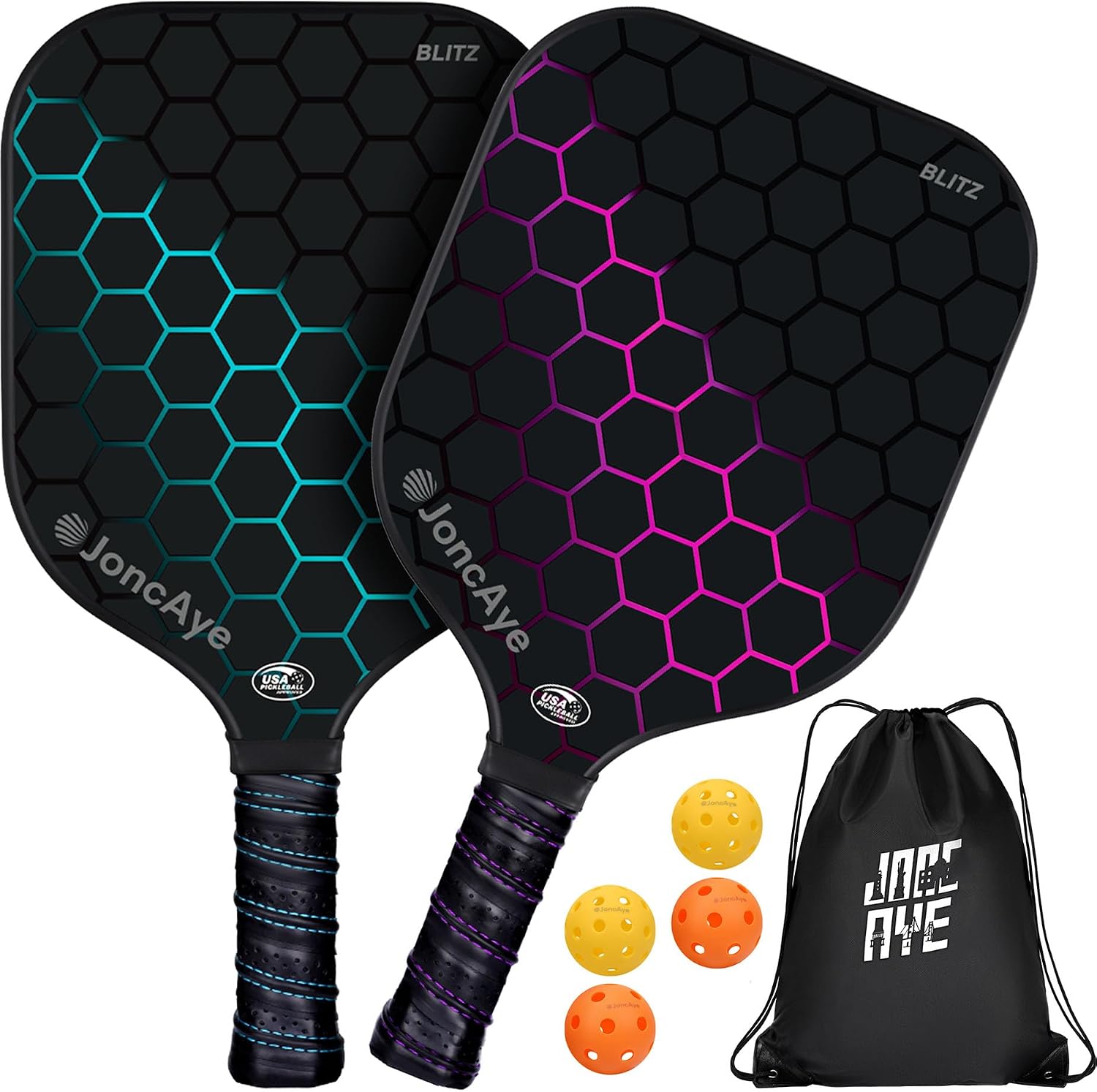 JoncAye Juego de 4 o 2 paletas de Pickleball, raquetas de fibra de...