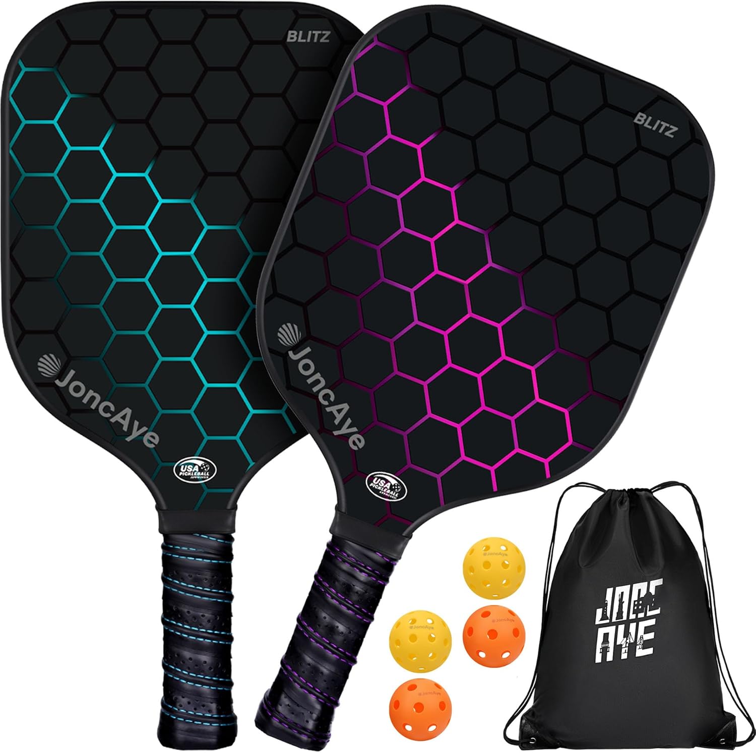 JoncAye Juego de 4 o 2 paletas de Pickleball, raquetas de fibra de...